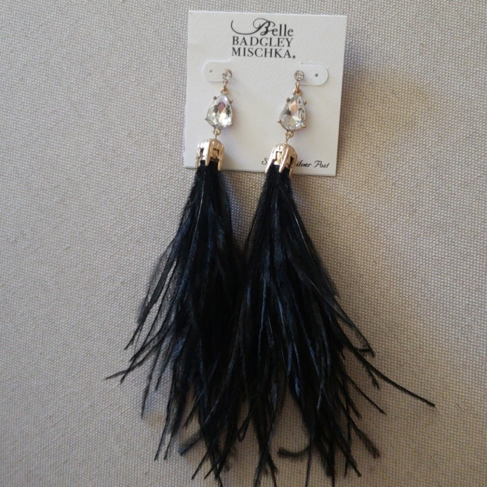Black real feather earrings.